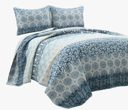 Lush Decor King Size Bohemian 100% Cotton Reversible 3-Piece Quilt Set $299