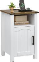 Decofy Farmhouse Nightstand with Charging Station, White | End Table with USB/Type-C Ports, Rustic Bedside Table with Large Storage and Open Shelf, Modern Side Table for Bedroom New Open Box $199