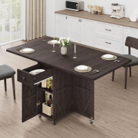 Jocoevol Space Saving Folding Dining Table, Farmhouse Foldable Dining Table with Drawer and 2-Layer Storage Shelf, 6 Wheels Multipose Expandable Folding Kitchen Table for Small Space (Dark Walnut) $299