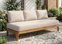 Christopher Knight Home Galea Wood Patio Outdoor 3 Seater Sofa Teak Finish Wood with Beige Cushion New in Box $1299