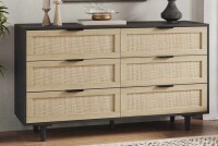 Bay Isle Home Aimara 51" Rattan 6 Drawer Dresser for Bedroom, Boho Wood Dresser with Gold Handles & Wood Legs, Commode New in Box $599