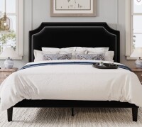 Latitude Run Modern Upholstered Platform Bed Frame With Adjustable Headboard Queen Size in Black New in Box $699