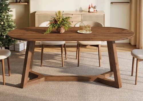 Millwood Pines Solid Wood Oval Dining Table For 4-6, 63-inch Wooden Farmhouse Kitchen Table With Sturdy Tapered Legs New in Box $499