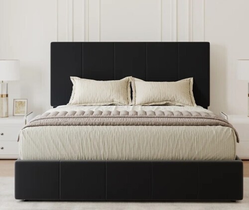 Red Barrel Studio Fully Upholstered Platform Bed, Modern Velvet Bed With Tufted Headboard, No-Dust Design, in Black Full Size New in Box $499