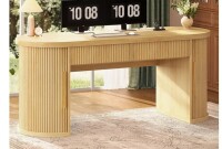 Bay Isle Home 55.1" Computer Desk With Drawer, Rattan Home Office Desks With Storage Cabinet in Box $499