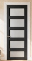 Janus Interior Black Pantry Frosted Door Tempered Glass 5-Lite Solid Core Slab Door Primed Glass Paneled Standard Door Slab For French Bathroom Doors 24" x 80" in Box $399