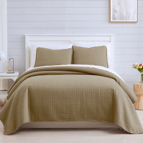 Southshore Fine Linens Vilano 3-Piece Quilt Set, Double-Brushed Microfiber Lightweight Quilted Bedding with Waffle Geometric Pattern, King/California King, Taupe New $299