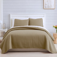 Southshore Fine Linens Vilano Oversized Quilt Set, Double-Brushed Microfiber Lightweight Quilted Bedding with Waffle Geometric Pattern, King/California King, Taupe New $299