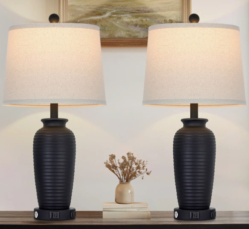 Highland Dunes 25" USB Bedside Table Lamp Set with Touch Control and Bulbs (Set of 2) New In Box $299