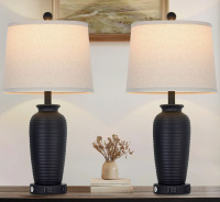 Highland Dunes 25" USB Bedside Table Lamp Set with Touch Control and Bulbs (Set of 2) New In Box $299