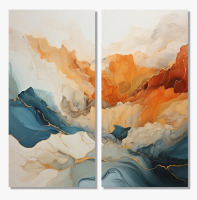 Mercer41 Abstract Orange And Blue River Ink - Blue Wall Decor, 2-Piece Set, 40"H x 40"W New In Box $299