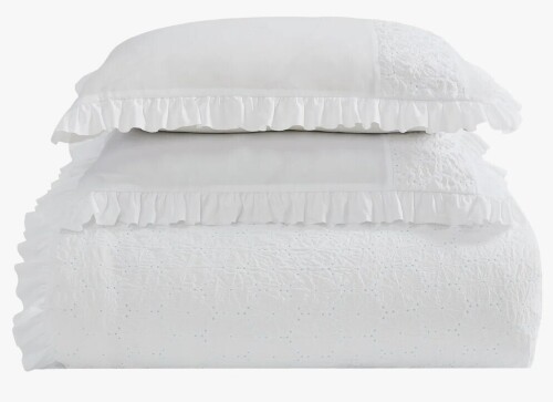 Laura Ashley Twin XL 2-Piece MF Eyelet Ruffled Comforter Set New $299