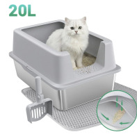 Anyask Stainless Steel Cat Litter Box with Paw Filter Pedal & 2-Layer Sifting Mat & Scooper, 20L Extra Large Metal Litter Pan with Lid & High Wall Sides Enclosure for Small/Big/Multi Cats, Light Grey New In Box $89