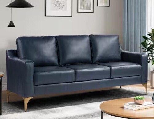 Serta Francis 78 in. Square Arm Faux Leather Rectangle Sofa in Navy Blue New in Box $899
