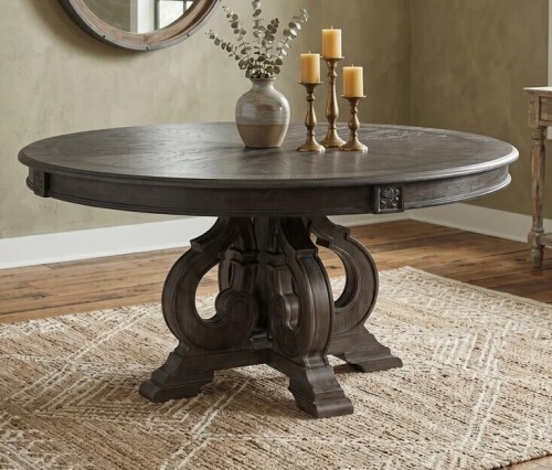 Ophelia & Co Marblewood 60'' Round Dining Table with Carved Pedestal Base New Floor Model $1299