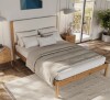 Ebern Designs Ardin Queen Solid Wood Bed Frame With Cream Boucle Upholstered Headboard New Open Box $1399