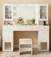 Latitude Run 55'' Makeup Vanity With Power Outlet & Lighted Mirror, 3 Lighting Modes Adjustable, Dressing Table With Chair New in Box $599