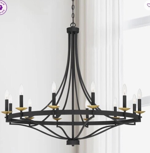 Laurel Foundry Modern Farmhouse Mattheo 12-Light Dimmable Steel Candle Style Hardwired Wagon Wheel Chandelier with Adjustable Height New in box $899