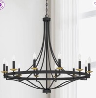 Laurel Foundry Modern Farmhouse Mattheo 12-Light Dimmable Steel Candle Style Hardwired Wagon Wheel Chandelier with Adjustable Height New in box $899