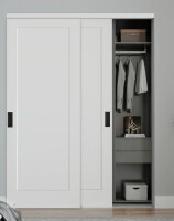 Jubest 60"X80" Flat 1-Panel Smooth White Primed Molded Sliding Closet Doors With Installation Hardware Kit and Matte Black Flush Pull New Shelf Pull $399