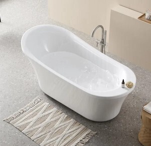 Ove Decors Skylar 71" Free Standing Acrylic Soaking Tub with Athena Freestanding Faucet, Reversible Drain, Drain Assembly, and Overflow In Box $1399