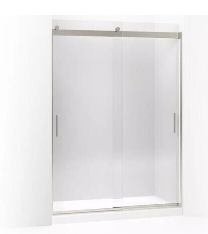 Kohler Levity&reg; 59-5/8 x 82 in. Anodized Aluminum and Tempered Glass Frameless Sliding Shower Door with Handle and Crystal Clear Glass in Brushed Nickel New In Box $1199