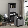 Bestar Orion Tall Storage Cabinet with Doors and Fold-Out Desk, Bedroom Organization, 30W, Bark Grey and Graphite | This Tall Storage Cabinet with Doors and Fold-Out Desk is designed to coordinate; for home office use New In Box 2 Boxes $1099