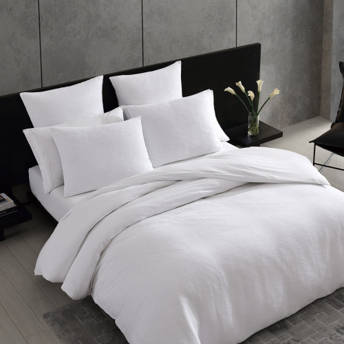 Vera Wang Queen Size 3-Piece Solid Textured Pleats White Duvet Cover Set New $299