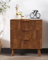 ATHMILE Walnut 3-Drawer Waveform Panel Nightstand Storage Wood Cabinet 15.35 in. D x 23.62 in. W x 27.55 in. H New In Box $299