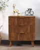 ATHMILE Walnut 3-Drawer Waveform Panel Nightstand Storage Wood Cabinet 15.35 in. D x 23.62 in. W x 27.55 in. H New In Box $299