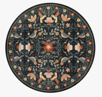 Charlton Home&reg; 6' Round Goldene Boho Bird Area Rug Washable Rug for Living Room, Large Floral Bedroom Carpet Low-Pile New $199