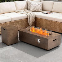 Dineli 42" Outdoor Propane Fire Pit Table Rectangle Gas Firepit for Outside Patio | 50,000 BTU Fireplace Fire Table with Wind Guard Glass, Tank Table, Removable Lid, No Assembly, Brown Wood Grain New In Box $399