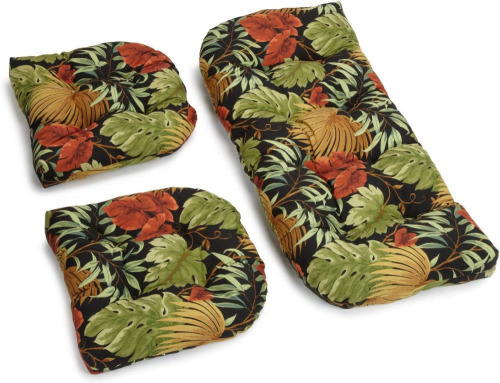 Blazing Needles Outdoor Tufted Settee Cushion Set, Tropique Raven, 3 Piece Set New In Box $299