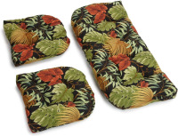 Blazing Needles Outdoor Tufted Settee Cushion Set, Tropique Raven, 3 Piece Set New In Box $299