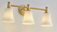 Red Barrel Studio&reg; 3 Light Brass Gold Bathroom Light Fixture with Beige Glass New In Box $299