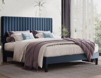 Willa Arlo Dunphy Upholstered Platform Bed with Adjustable Headboard Queen Size Blue New in Box $699