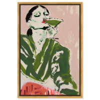 Art Remedy Green Martini Girl Canvas Boho Colorful Wall Art by Art Remedy, 55" H x 37" W New In Box $499
