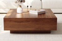 Povision 35" Square Wood Coffee Table with Storage in Walnut New in Box $899