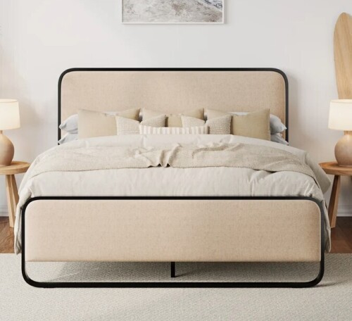 Wade Logan Full Beige Linen Arnasia Bed Full Size New in Box $599