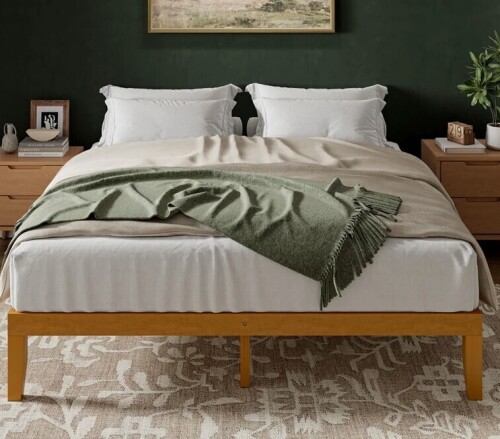 Latitude Run Full Size Joise Solid Wood Platform Bed with Slat Kit in Honey in Box $299