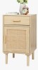 Bay Isle Home Cirsten Tall Nightstand End Table, Side Table With Drawer And Shelf, Hand Made Rattan Decorated Doors, Wood Accent Table With Storage New in Box $299