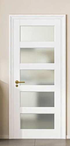 PorteReve 30'' X 80"H 5 Lite White Primed Frosted Tempered Glass French Interior Slab Door Panel Pantry Door New in Box $399