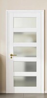 PorteReve 30'' X 80"H 5 Lite White Primed Frosted Tempered Glass French Interior Slab Door Panel Pantry Door New in Box $399