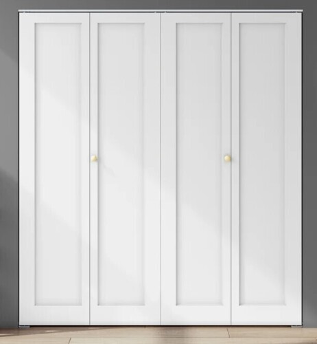 DoorFusion 48" x 80" Double Paneled Manufactured Wood Primed Bi-Fold Door with Hardware Kit Similar to Picture New Open Box $499