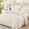 Andency Ruched Beige Queen Comforter Set, Pleated Bedding Sets 3 Pieces, Lightweight Soft Boho Ruffle Bed Set for Kids, All Season $199