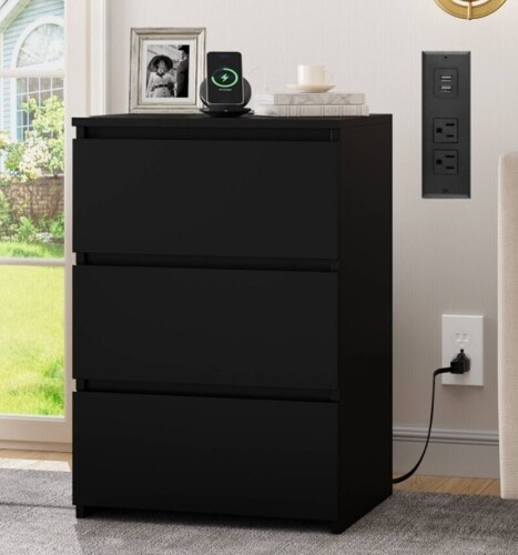 Homfa 3 Drawers Nightstand with Charging Station, Side Table with Storage for Living Room, Black Bedside Nightstand for Bedroom $299