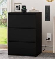Homfa 3 Drawers Nightstand with Charging Station, Side Table with Storage for Living Room, Black Bedside Nightstand for Bedroom $299