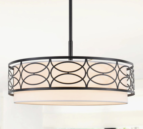 Wrought Studio&trade; 5 - Light 21.65" Dimmable Farmhouse Modern Drum Chandelier, Iron Frame With Cut-Out Design & Inner Fabric Shade New In Box $699