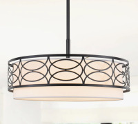 Wrought Studio&trade; 5 - Light 21.65" Dimmable Farmhouse Modern Drum Chandelier, Iron Frame With Cut-Out Design & Inner Fabric Shade New In Box $699