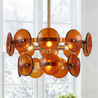 George Oliver Aaron 18" 4-Light Chandelier with Amber Hammered Glass Shades, Antique Brass Finish $399